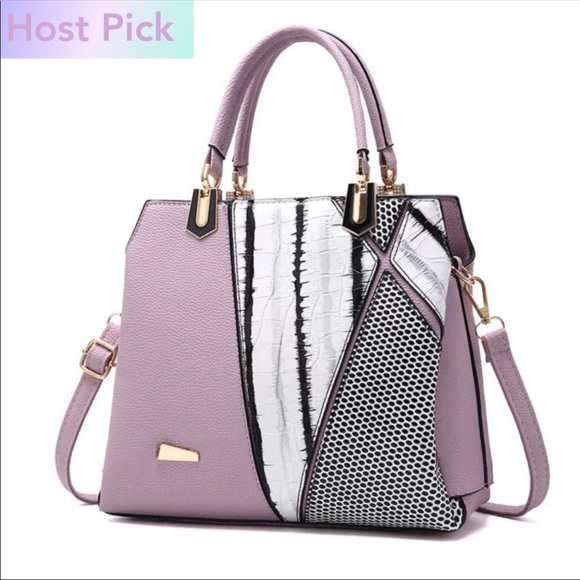 Handbags - Pink, Black & White Striped Handbag